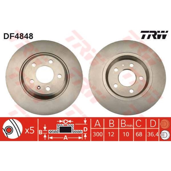 TRW DF4848 Fren Diski Arka A4 07-15 A5 07- A6 11- A7 10- Q5 08- Düz 300Mm 