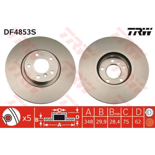 TRW DF4853S Fren Diski Ön Bmw X5 E70 Bmw X6 E71 E72 Havalı 348Mm 