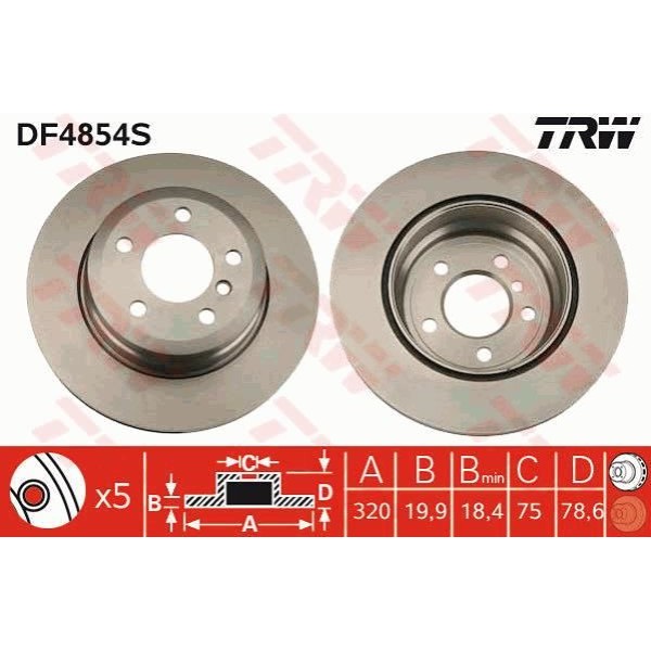 TRW DF4854S Fren Diski Arka 5D 320Mm X5 E70 07- X6 E71 E72 08- Tekli 