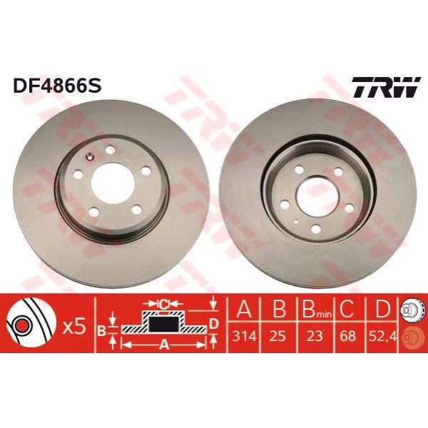 TRW DF4866S Fren Diski Ön A4 07-15 A5 07- Havalı 314Mm 