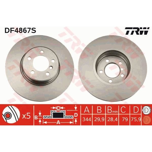 TRW DF4867S Fren Diski Ön Range Rover III 02-12 Havalı 344Mm