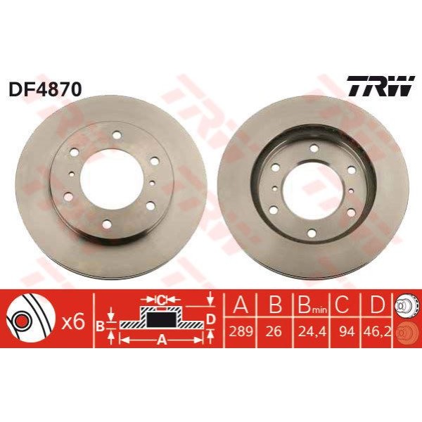 TRW DF4870 Fren Diski Ön Pajero 00-13 Havalı 289Mm