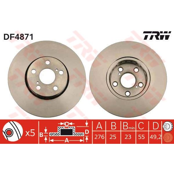 TRW DF4871 Fren Diski Ön Avensis 97-03 Havalı 276Mm 