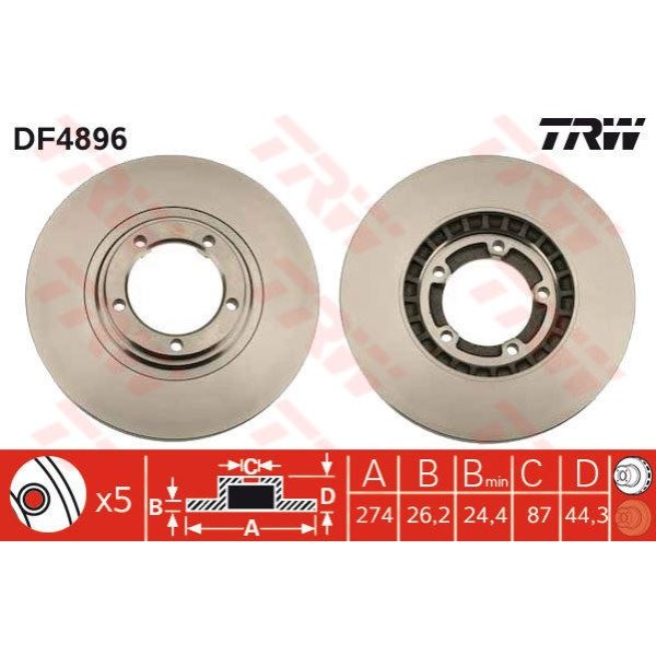 TRW DF4896 Fren Diski Ön Starex Yeni Model 03-08 H100 Kamyonet 04-11 Havalı 274Mm 