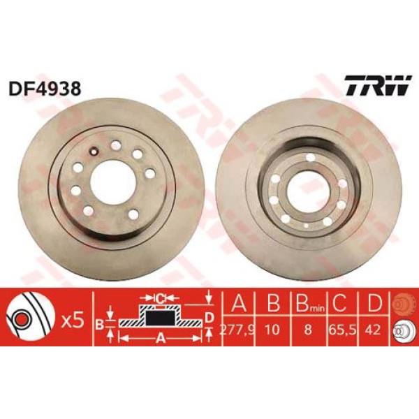 TRW DF4938 Fren Diski Arka Astra H 04- Gtc 2.0 Turbo Zafira B 05- Düz 278Mm 
