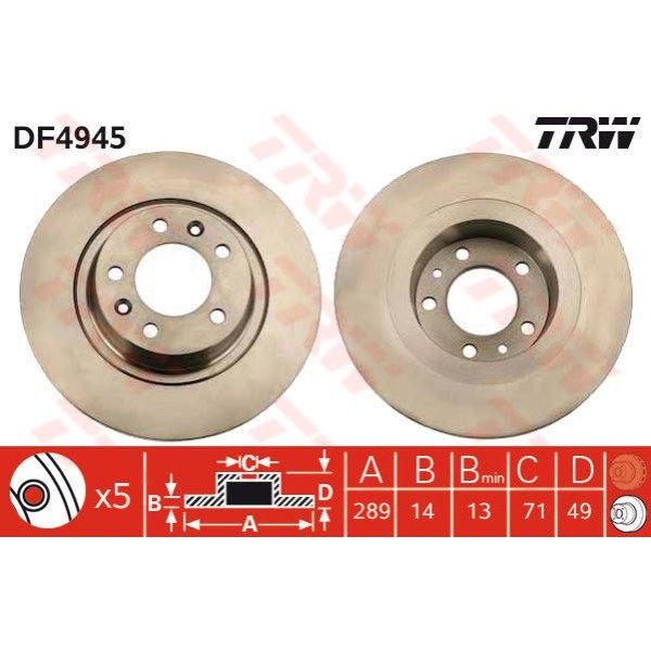 TRW DF4945 Fren Diski Arka Scudo 07- / Expert II 07- / Jumpy II 07- Düz 290Mm 