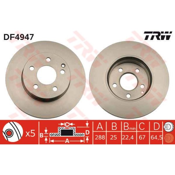 TRW DF4947 Fren Diski Ön Mercedes W204 W207 07- Havalı 