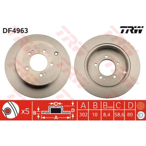TRW DF4963 Fren Diski Arka 4007 07- / C-Crosser 07- / Lancer 07- Outlander 07-12 Düz 302Mm 
