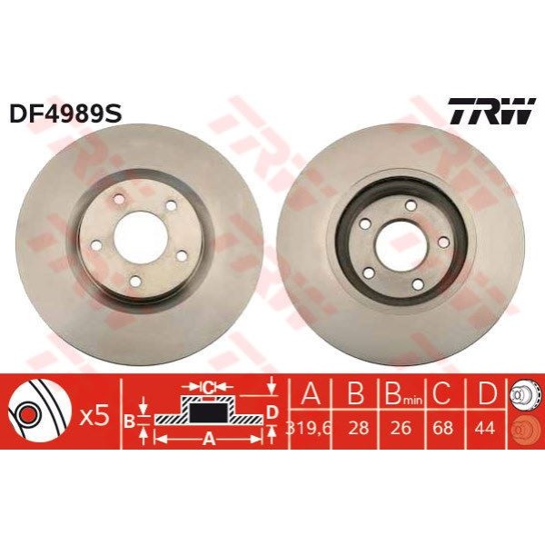 TRW DF4989S Fren Diski Ön Koleos 08- / Qashqai 07- Havalı 320Mm