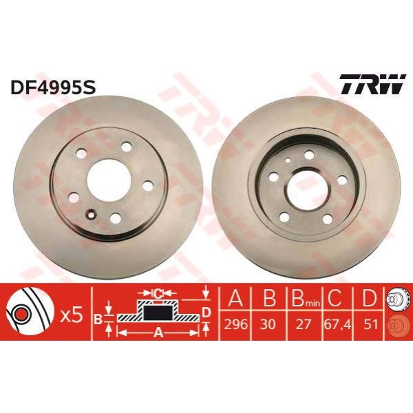 TRW DF4995S Fren Diski Ön Insignia 08- / 9-5 10- 16 Jant Havalı 296Mm 