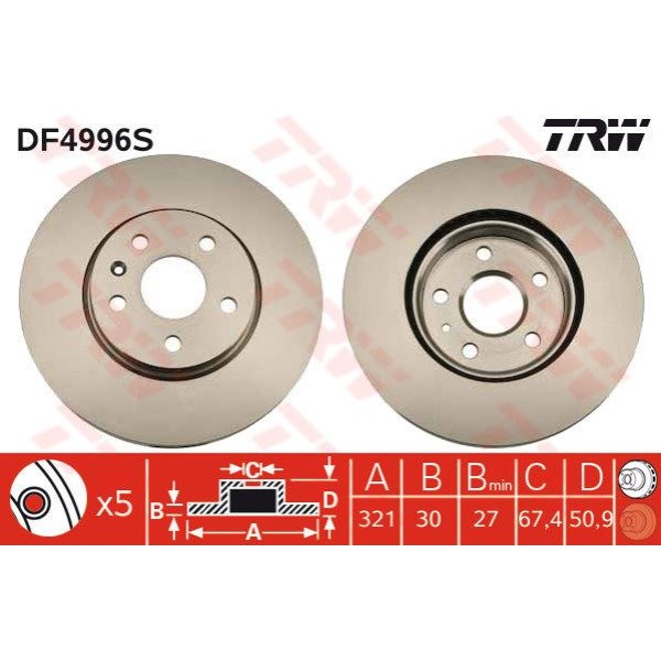 TRW DF4996S Fren Diski Ön Insignia 08- / Malıbu 12- / 9-5 10- 17 Jant Havalı 321Mm