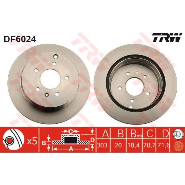 TRW DF6024 Fren Diski Arka Antara 06- / Captiva 06- Havalı 303Mm 