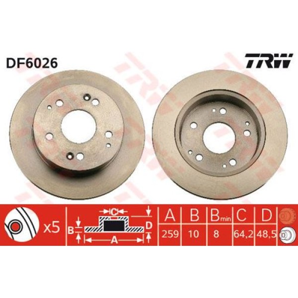 TRW DF6026 Fren Diski Arka Civic Vıı Type-R 01-065 Düz 260Mm 