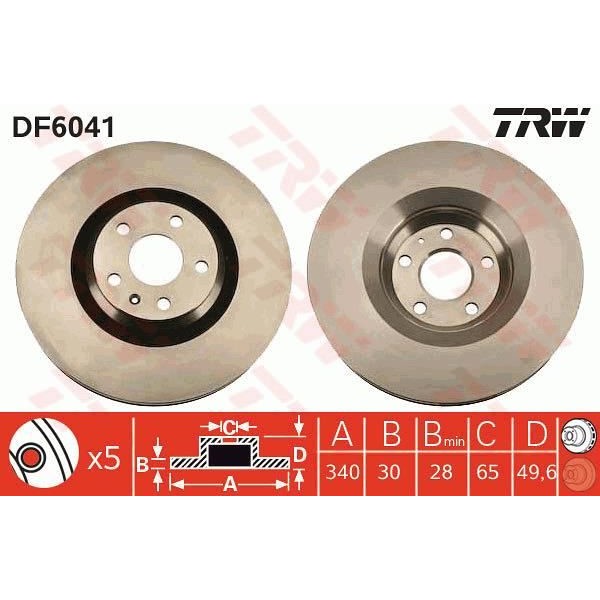 TRW DF6041S Fren Diski Ön 5D 340Mm Audi Tt 06- Tekli