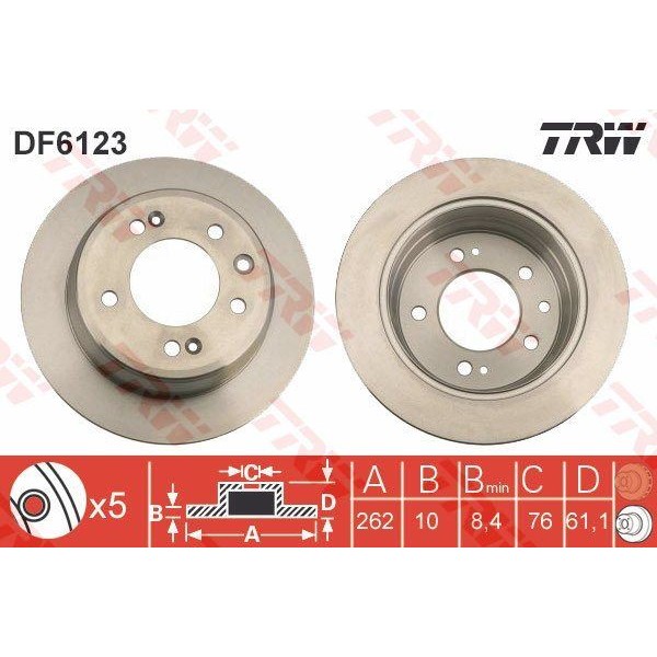 TRW DF6123 Fren Diski Arka İ30 07- İx35 09- / Ceed 07- Ceed 12- Sportage 09- Düz 262Mm 
