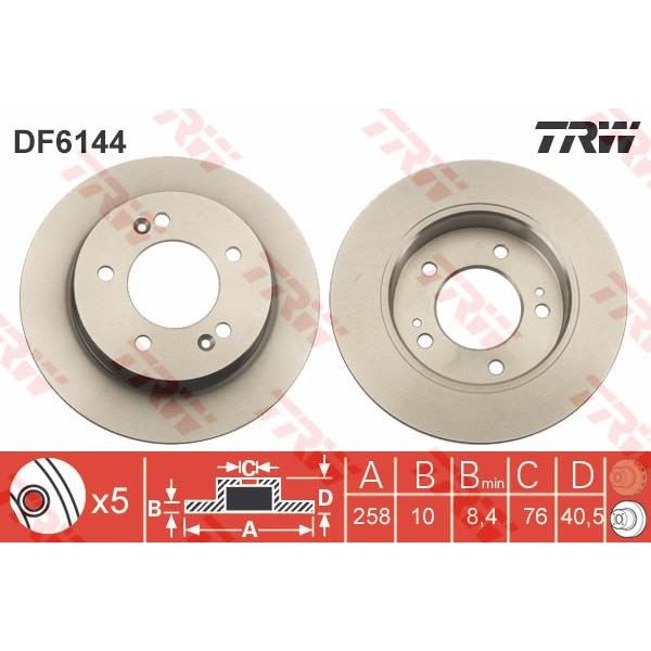 TRW DF6144 Fren Diski Arka İx20 10- / Venga 09- Düz 258.5Mm 