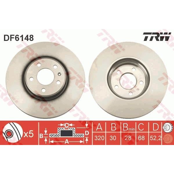 TRW DF6148 Fren Diski Ön A4 07-15 A5 07-15 A6 11- A7 10- Q5 08- Havalı 320Mm 