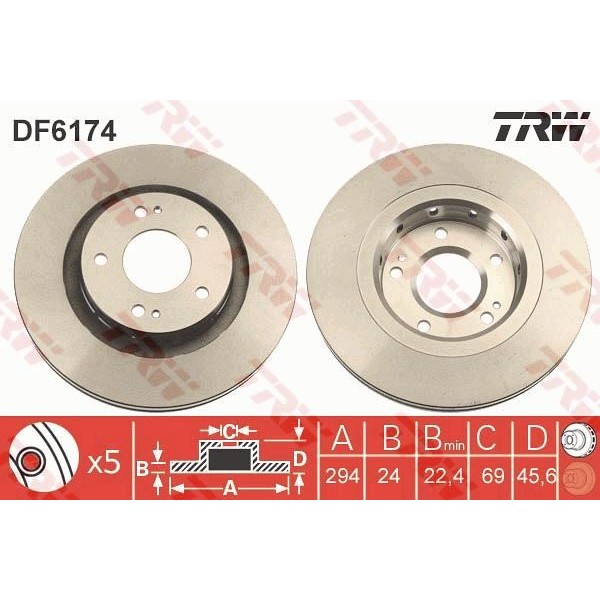 TRW DF6174 Fren Diski Ön 4007 07- / C-Crosser 07- / Asx 10- Lancer 07- Outlander Havalı 294Mm 