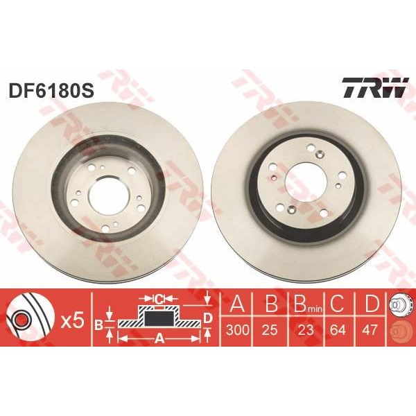 TRW DF6180S Fren Diski Ön Civic VIII Hb Type-R 05- Crv 01-06 Havalı 300Mm 