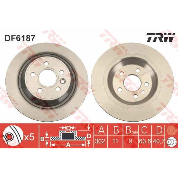 TRW DF6187 Fren Diski Arka S60 10- S80 06- V60 13- V70 06- Xc70 06- Düz 302Mm