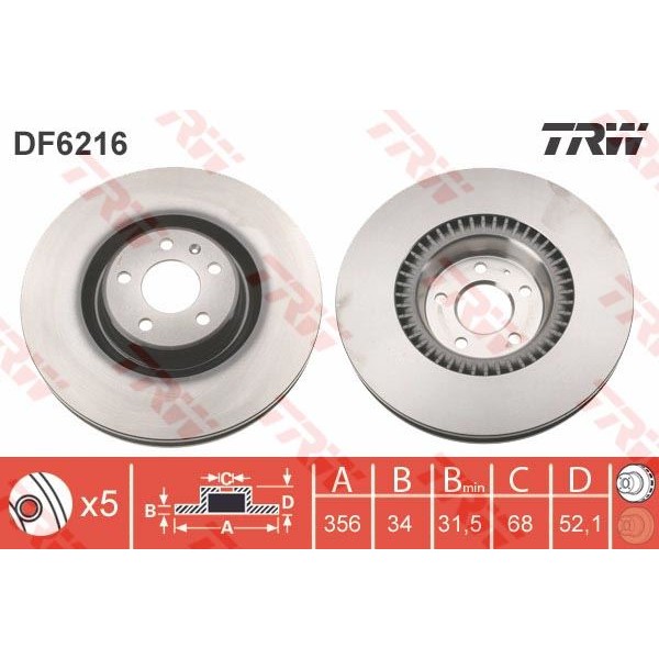 TRW DF6216 Fren Diski Ön A6 11- A7 10- A8 10- Havalı 356Mm 