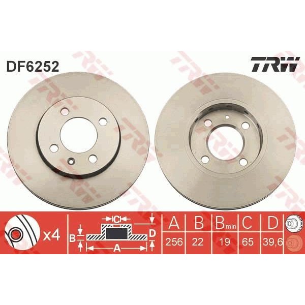 TRW DF6252 Fren Diski Ön 5D 256Mm Seat Mıı Skoda Cıtıgo Wv Up 12- 