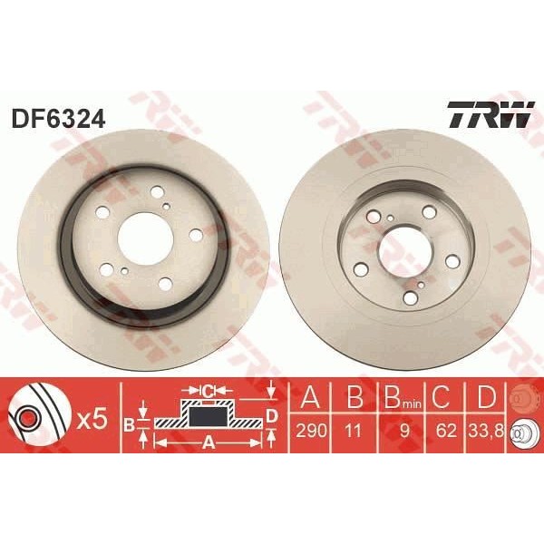 TRW DF6324 Fren Diski Arka Avensis 08- Düz 290Mm