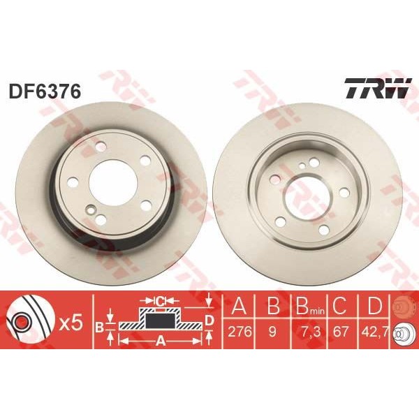 TRW DF6376 Fren Diski Arka Mercedes A Serisi W716 Serisi 