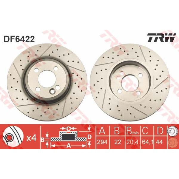 TRW DF6422 Fren Diski Ön Mini Cooper Performanslı Havalı 294Mm