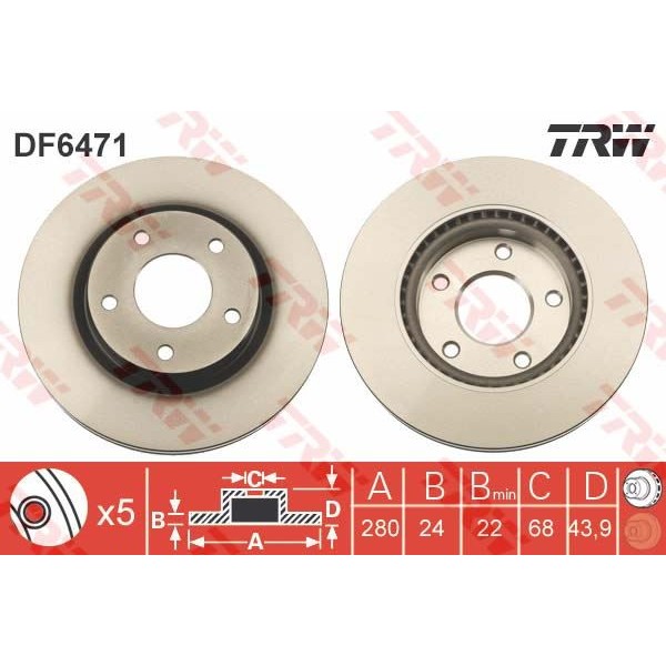 TRW DF6471 Fren Diski Ön Juke 10- Pulsar 14- Havalı 280Mm 