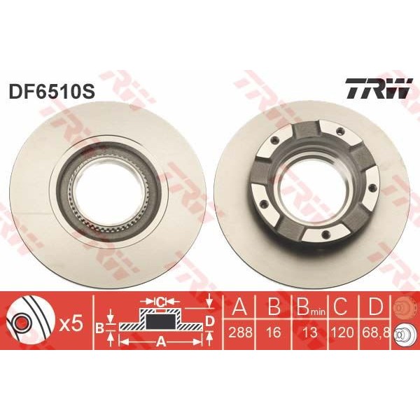 TRW DF6510S Fren Diski Arka Tourneo Custom 12- Transit 13- Düz 288Mm