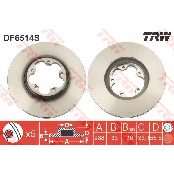 TRW DF6514S Fren Diski Ön Tourneo Custom 12- Transit 13- Havalı 288Mm