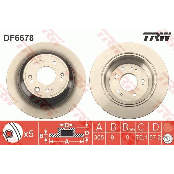 TRW DF6678 Fren Diski Arka Civic Ix 12- Accord VIII 08- Düz 305Mm 