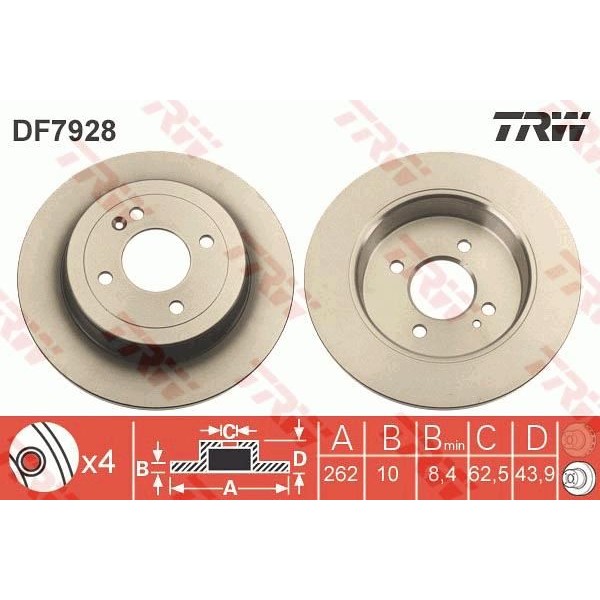 TRW DF7928 Fren Diski Arka Accent Blue 12- İ20 14- İ30 12- / Rio III 11- Düz 262Mm 