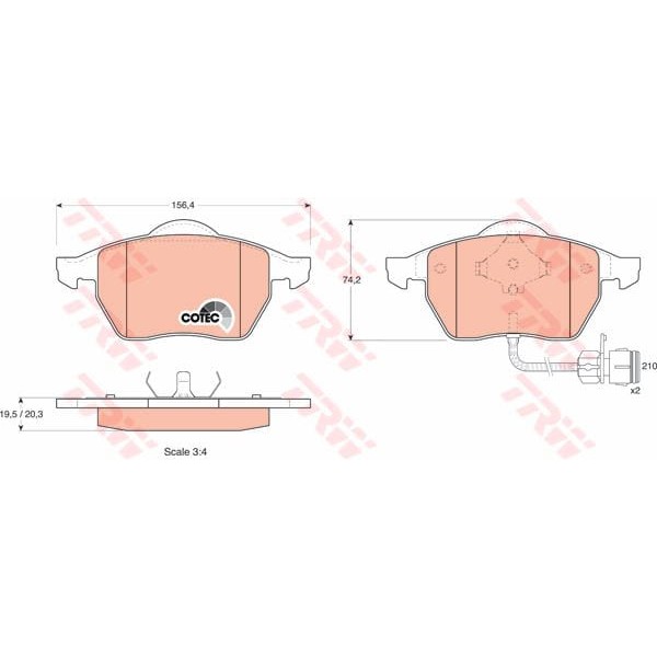 TRW GDB1049 Fren Balatası Ön 100 90- A6 94- Yuvarlak Soket