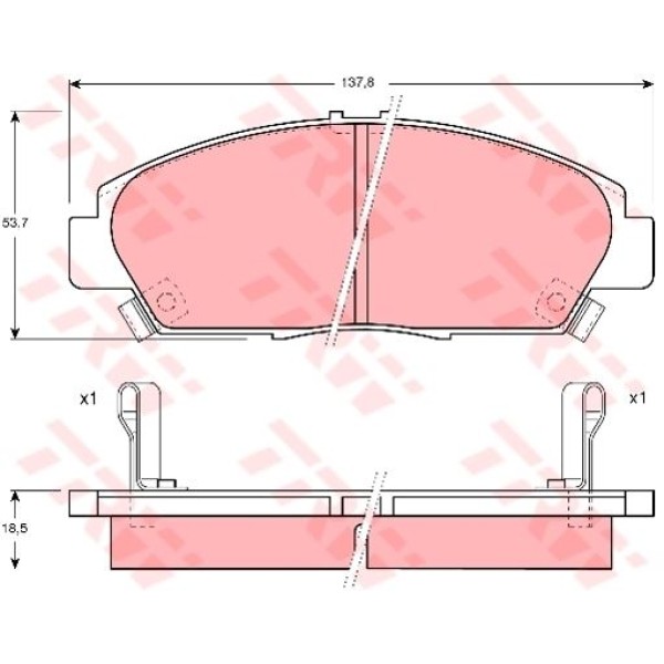 TRW GDB1061 Fren Balatası Ön Accord 93- Prelude 86- / 600 93- 14 Jant 137,8 Mm-53,7 Mm-18,5 Mm 