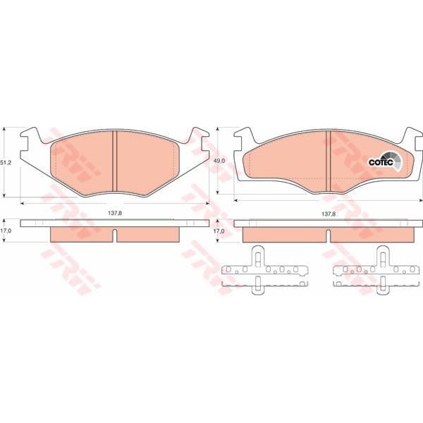 TRW GDB1219 Fren Balatası Ön Polo III 99- Polo Classıc 95- / Cordoba 93- Ibiza II 93-