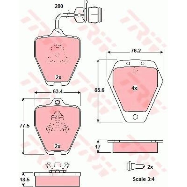 TRW GDB1329 Fren Balatası Ön 76Mm Kablolu Audi 100 A6 91 Tamir Takım Kit 