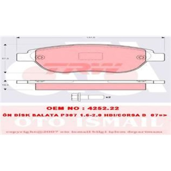 TRW GDB1464 Fren Balatası Ön Fıssız 500 07- Linea 07- Doblo 01- / 207 06- 307 00- 1007 05- / Xsara 9 