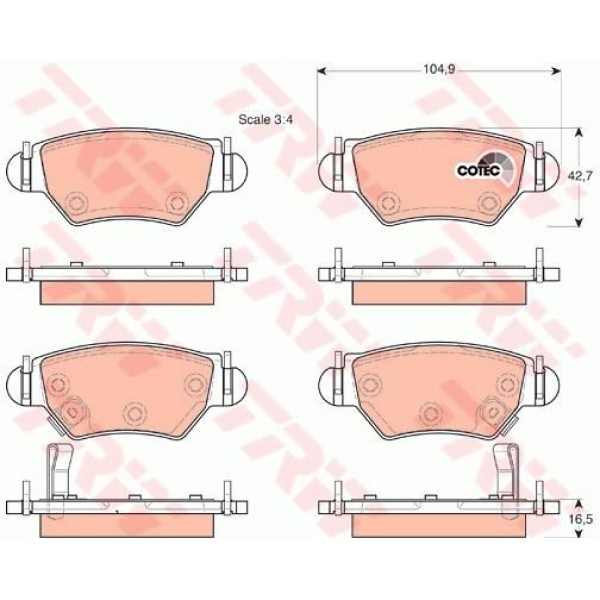 TRW GDB1471 Fren Balatası Arka Astra G 98- Corsa C 00- Zafira A 99- 