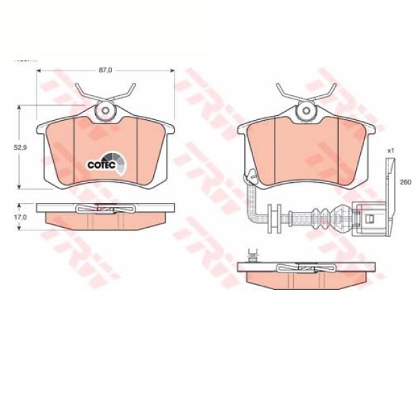 TRW GDB1475 Fren Balatası Arka Fişli Polo IV 01- / Toledo III 04- Ibiza IV 01- / Fabia II 07- Fabia 