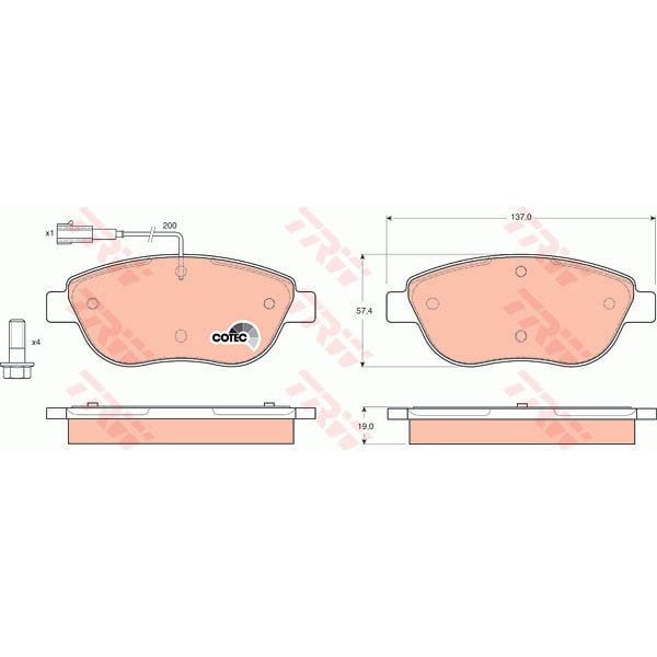 TRW GDB1483 Fren Balatası Ön Fişli 500 L Linea 07- Doblo 10- Fiorino 09- Bravo II 07- 1.4 T-Jet 1.6