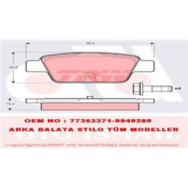 TRW GDB1485 Fren Balatası Arka Linea 07- Bravo II 07- Stilo 01- Multıpla 98- / Delta III 08-14 / Mıt 