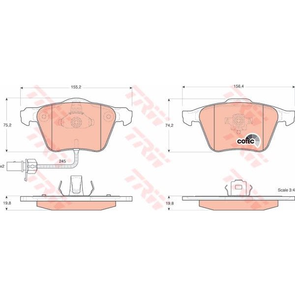 TRW GDB1554 Fren Balatası Ön Fişli Vectra C 02- 2.8 V6 / A4 04-08 A6 04- A8 03- / Exeo 09- / Focus / 