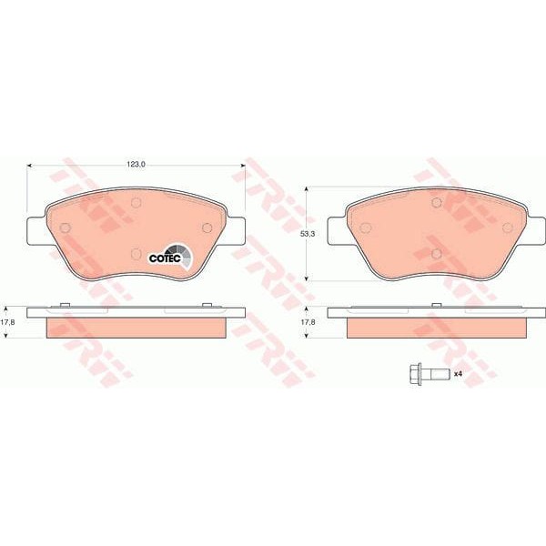 TRW GDB1579 Fren Balatası Ön Fıssız Albea 1.3 Doblo 01- Panda 03- / Corsa E 14- Corsa D 06- Adam 13-