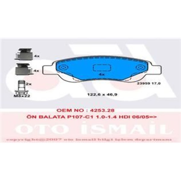 TRW GDB1633 Fren Balatası Ön 107 05- 108 14- / C1 05- C1 II 14- / Aygo 14- 