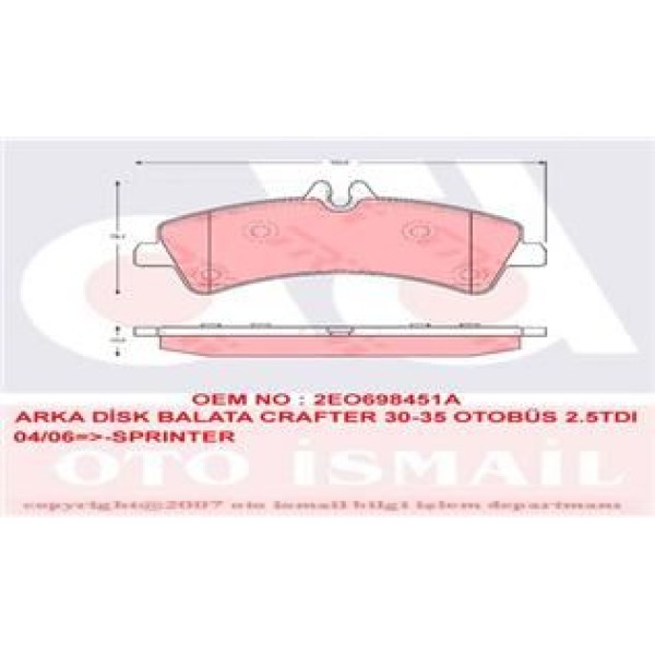 TRW GDB1699 Fren Balatası Arka Crafter 06- / Sprinter 06- 5 Ton Çıft Teker