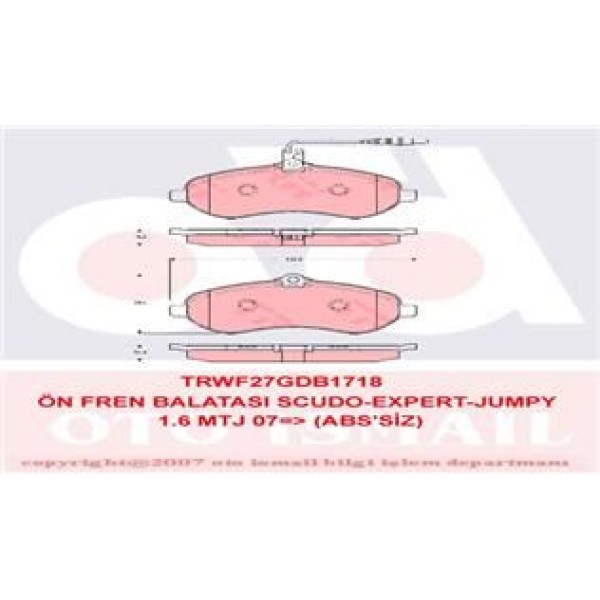 TRW GDB1718 Fren Balatası Ön Fişli Scudo 07- / Expert II 07- / Jumpy II 07- / Proace I 13-