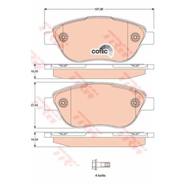 TRW GDB1750 Fren Balatası Ön Fıssız 500 07- Linea 07- Doblo 01- / 207 06- 307 00- 1007 05- / Xsara 9