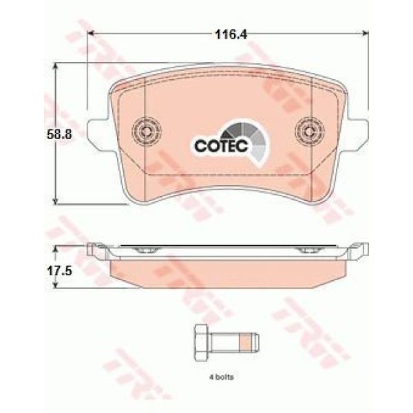 TRW GDB1765 Fren Balatası Arka A4 07- A5 07- Q5 08- 